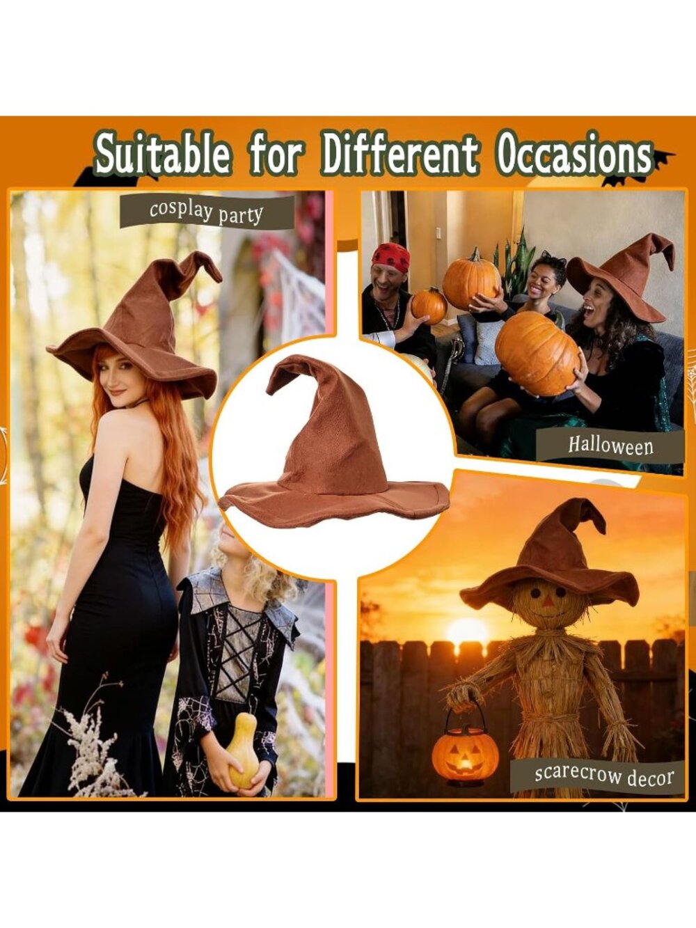 Halloween Brown 18IN Wizard Witch Hat Costume For Christmas Masquerade Carnivals - Picture 5 of 6